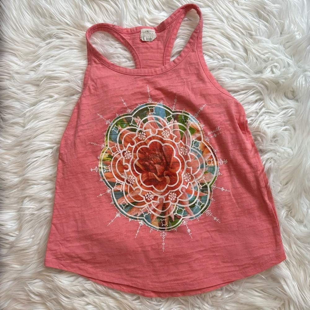 O’Neill Girls Coral Racerback Tank Top Size L Floral Mandala Graphic‎